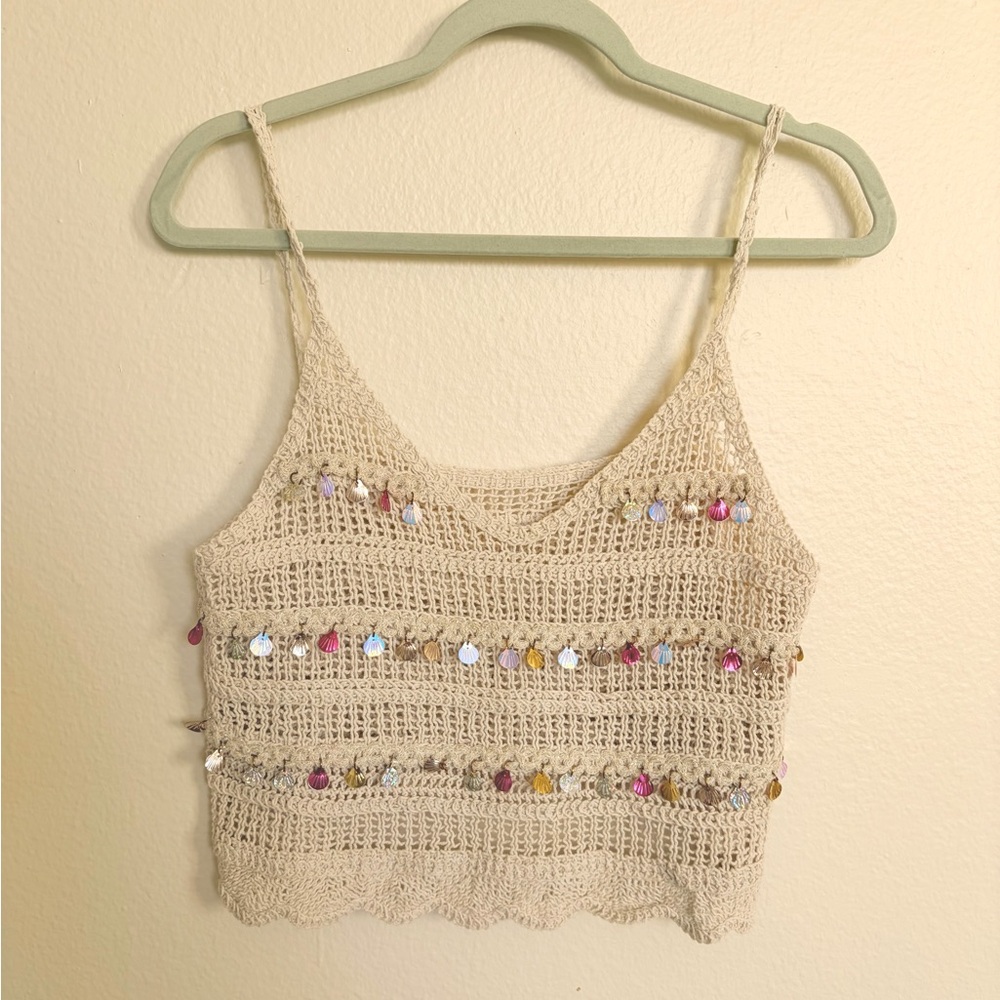 Boho Crochet Crop Top with Colorful Shell Bead
